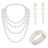 Cosswe Perlen Schmuck Set für Damen, Vintage Imitation Perlen Halsketten Perlenkette Perlenkette Perlen Ketten Modeschmuck Damen Perlenkette für Party Abschlussball Hochzeit Festival