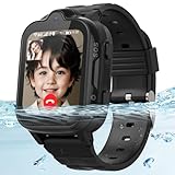 AstraMinds 4G Kinder Smartwatch Telefon mit GPS Tracker, IP67 wasserdichte Anrufen Kinderuhr Telefonieren Mit WiFi, Videoanruf, SOS, Wecker, Kinderuhr Mädchen Junge 3–12 Jahren, Schwarz