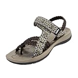 OutPro DamenSandalen mit Geflochtenen Riemen, Sommer Strandsandalen mit Fußgewölbeunterstützung, Verstellbare Sandalen mit Offenem Zehenbereich und Klettverschluss für Strandurlaub, Freizeitspazierga