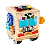 Kids Busy Cube – Busy Cube Sensorisches Spielzeug, Reise-Sensorisches Spielzeug Im Bus-Design | Bus Design Lernauto-Aktivitätenwürfel, Lernspielzeug Aus Holz Fördert Die Feinmotorik Und Die Sensorisch