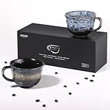 ecooe 260 ml Cappuccinotassen Set Dickwandig aus Steingut 2er Set, Handgefertigt Porzellan Kaffeetassen Keramik Teetassen Geschenke für Frauen Beste Freundin Partner, Weihnachtsgeschenke