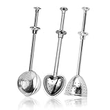 Teezange Teesieb für losen Tee, Teeei Teaballs aus 304 Edelstahl - 3 Formen (Kugel, Herz, Halbkugel) mit 13cm Griff & Drucköffnung Perfekt für losen Tee, Gewürze, auch Mehlsieb Kakaopulver