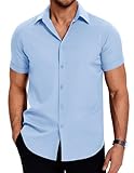 COOFANDY Kurzarmhemd Herren Sommer Hemd Männer Bügelfrei Business Hemden Freizeithemden Regular Fit Urlaubshemd Strand Hemd Casual Oberhemd Hellblau L