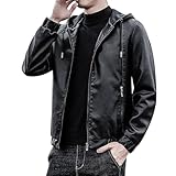 MÄNNLICHEN Vintage Motorrad Jacke Reiten Motorrad Leder Motorrad JACKEN FÜR MÄNNER Fleece Jacke Angebote Herren Mantel (1-Black, L)