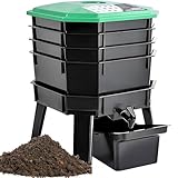 Wurm-Kompostierbehälter-Set – 4-stöckige Gartenkompostbehälter mit herausnehmbaren Ablagen, Gitterbelüftung und Wasserhahn-Design für einfache Montage – ideal für Garten und Balkon