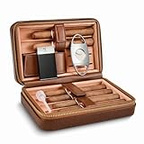 LEACHOI Leder Zigarren Reise Humidor, Zigarrentasche mit Feuerzeug und zigarrenschneider, Zigarren Zubehör Set, Zigarren Geschenkset - Hält bis zu 6 Zigarren - Braun