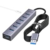 FORIDA 8-Port USB Multiport Hub mit 7 USBA 3.0 Datenanschlüssen mit 5Gbps, Langkabel 3.0 Splitter Adapter mit 5V / 3A Type-C Port, Aluminium USBA Verteiler für PCs, Laptops (USB A, 120cm Grau)