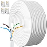 MEIPEK Lan Kabel 20 Meter Cat 6, Verlegekabel 20m Netzwerkkabel Weiß Installationskabel 23AWG Patchkabel Ethernetkabel FTP Geschirmt Rj45 Gigabit Internetkabel Hohe Geschwindigkeit Wlan Kabel