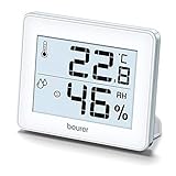 Beurer HM 16 Thermo-Hygrometer, Raumklimakontrolle mittels Temperaturanzeige und Luftfeuchtigkeit, Smiley-Anzeige, Silber, 99 x 81 x 11 mm | 1er Pack