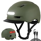 Shinmax Fahrradhelm Herren Damen, Helm Fahrrad mit USB Licht 5 Modi Fahrradhelm mit Visier, Mountainbike Helm Rennradhelm Erwachsen für Scooter Urban Pendler Green M