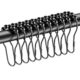 20 Stück Duschvorhang Haken, 7,5 x 4cm Metall Duschvorhangringe mit Gleitsystem Duschvorhang Aufhängung Duschringe Gardinenringe für Duschvorhangstange Kleiderstange (Schwarz)