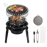 Holzkohlegrill mit Tragetasche, 36, 5cm Edelstahl Kleiner Grill, Outdoor Korean BBQ Grill, Camping Grill, Portable Campinggrill für Outdoor Garten Camping Party -mit Grillzubehör