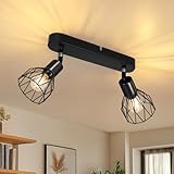 Dehobo Deckenstrahler 2 Flammig - Deckenleuchte E14 LED Schwenkbar 350° - Vintage Deckenlampe Spots Schwarz Drehbar- Küchenlampe Wohnzimmerlampe Deckenspot Schlafzimmer Ohne Leuchtmittel