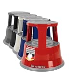 Floordirekt Rollhocker, Tritthocker, Elefantenfuß - Hocker aus Stahl bis 150kg Tragkraft für Büro oder Gewerbe (Rot, Metall)