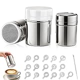 3 Stück Puderzuckerstreuer, Kakaostreuer für Cappuccino 304 Edelstahl Mehlstreuer mit Deckel Staubzuckerstreuer Kakao Streuer für Kakao Kaffee Zucker Salz Mehl