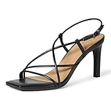 Amazon Essentials Damen Riemensandalen mit Stilettoabsatz, Schwarzes Kunstleder, 43 EU
