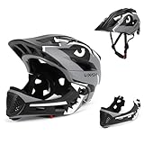 Lixada Kinderhelm Integriert Fahrradhelm Kinder Jugend Fullface Helm mit Abnehmbarem Kinnschutz BMX MTB Downhill Helm zum Radfahren Skateboarden Rollschuhlaufen