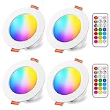 iLC LED Einbaustrahler 8W (ersetzt 60W), RGBW mit Fernbedienung Rund Deckenspots IP44 Warmweiß 2700K Einbauleuchte RGB Farbwechsel Farbige Dimmbare ultra Flach (4er-Pack)