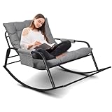 DnKelar Schaukelstuhl für drinnen, draußen ergonomischer Schaukelsessel, Wohnzimmer Relaxstuhl mit gepolsterter, bis 300kg belastbar für Garten, Schlafzimmer, Wohnzimmer, Ecke, Veranda (Grau)