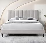 Bett 180x200 cm, Polsterbett mit Lattenrost, Bettgestell, Doppelbett mit weichem Bezug und gepolstertem Kopfteil mit vertikaler Steppung, robustes Gestell, hoher Liegekomfort | Beige | 180x200 cm