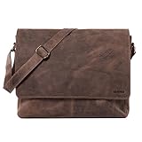 LEABAGS Leder Umhängetasche Herren I Arbeitstasche Herren I Laptoptasche Leder Herren bis 15 Zoll I Aktentasche Herren I Ledertasche Herren I Vintage Graubraun