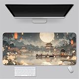 Surwin Gaming Mauspad Groß Multifunktionales Office Mousepad, Laptop Schreibunterlage, Mauspads mit Chinesischer Stil, für Computerbüro, kabellose Maus (Blumen,800x300mm)