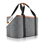 Selinchen® - Premium Einkaufskorb | Hochwertige Einkaufstasche faltbar und mit PU-Ledergriff | Ideal als eleganter Picknickkorb oder Shopper | 30 Liter (Grau)