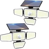 Peasur 2 Stück Solarlampen für Außen mit Bewegungsmelder, 318 LED Solarleuchten Aussen, IP65 Wasserdicht Solar Aussenleuchte für Garten Balkon Garage Zaun