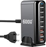 600W USB C Ladegerät Mehrfach, 8 Ports Schnellladegerät Ladestation mit 6 -C und 2 -A Charger für MacBook Pro/Air,iPad iPhone 15Pro/Sumsung