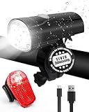 LED Fahrradbeleuchtung Set USB Aufladbare Fahrradlampen, StVZO Zugelassen Fahrrad Lichter Set, wasserdichte Fahrradleuchten Set Fahrradlicht Vorne Rücklicht für Kinder Erwachsene Bike Lights