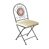 Dekorativer Mosaik Klappstuhl Mosaikstuhl Gartenstuhl mit Stuhlpolster Beige für In- und Outdoor