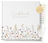 luftundliebe Gästebuch Hochzeit, Hochzeitsbuch, Vintage Hochzeitsgästebuch, Hardcover (Wildflowers/Gold, ohne Fragen)