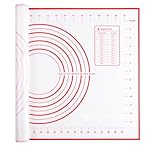 Miorkly Groß 60x40cm Backmatte Silikon, Silikonmatte Baking Mat Rutschfeste, Antihaftbeschichtete Backunterlage mit Messung, für Fondant Gebäck Pizza, BPA Frei(Rot + 3Pcs Schaber)