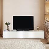ZZINOKE TV Schrank Lowboard 180cm, 2 Ablagefächern, für bis 80 Zoll Fernseher, Weiß Hochglanz Sideboard Möbel für Wohnzimmer/Schlafzimmer, Moderner Stil, Weiß 180x33x30cm
