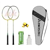 Kawasaki Badminton schläger Federball Set Badminton Racket badmintonschläger Profi mit 3 Badminton bälle 1 Schlägertasche 2 federballschläger für Training, Sport Gelb/Grün