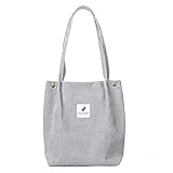 Etercycle Cord Umhängetasche Damen, Schultertasche Groß Cord Tasche Lässige Tote Handtasche Fashion Stofftasche für Alltag, Büro, Schulausflug und Einkauf - Grau