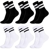 Utensilsto 6 Paar Kinder Sportsocken Tennissocken 32-36 Jungen Mädchen Baumwolle Crew Socken Tennis Sport Socken für Jungen Mädchen Kinder,Schwarz+Weiß