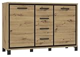 Forte TRONDHEIM Sideboard mit 4 Schubladen und 2 Türen, Holzwerkstoff, Artisan Eiche/Schwarz Eiche, B x H x T: 138,4 x 91,3 x 41,5 cm