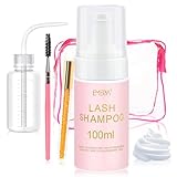 EMEDA 100Ml Wimpernshampoo für Extensions mit Spülflasche und Bürste Wimpern Extensions Shampoo kit Für Salon Wimpernschaum Reiniger Heimanwendung Wimpern Shampoo Eyelash Cleanser Lash Shampoo