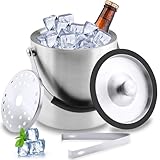Zosenyer 1.6L Eiswürfelbehälter, Eisbehälter mit Deckel, Eiskübel mit Clips und Sieb, Eiswürfelbehälter Edelstahl, Perfekt zum Abkühlen von Getränken, Ice Cube Tray, Bier, Flaschenkühler für Wein