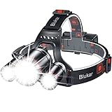 Blukar Stirnlampe LED Wiederaufladbar, Superhell 8000 Lumen Zoombar Kopflampe mit 5 Lichtmodi & Rotlicht, IPX6 Wasserdicht, 90° Einstellbar Stirnleuchte für Camping, Angeln, Reparatur, Notfälle usw.