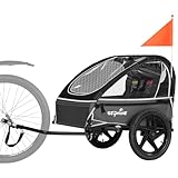 Sepnine Kinder-Fahrradanhänger, geeignet für 1 Kind, 12+ Monate, schnell am Fahrrad zu befestigen, faltbar, mit Sicherheitsgurtgurt und Aufbewahrungstaschen, Schwarz