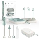 Momcozy 7 in 1 Babyflaschenbürsten-Set, komplettes Flaschenreinigungsset mit Silikonbürste, Nippelbürste, Strohbürste, Seifenspender und Trockengestell, ideal für Zuhause und Reisen