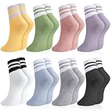Utensilsto 8 Paar Socken Damen 38-42 Tennissocken Bunte Sportsocken Retro Damen Socken mit Streifen Motiv Baumwollsocken für Tennis Arbeit Freizeit Sport