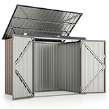 COSTWAY Mülltonnenbox für 2 Mülltonnen, Müllbox aus verzinktem Metall, Müllhaus mit 2 Türen & Klappdeckel, Mülltonnenschuppen abschließbar wetterfest, Gartenbox Garten 172 x 95,5 x 130 cm (Braun)