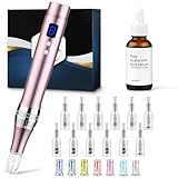 Dessnill Dermapen Elektrische Microneedling Pen Micronadeln Pen 0-2,0mm mit 7 Model LED Licht, mit Hyaluronsäure Anti-Aging Anti Falten Gesichtsserum (Inkl. 12 Nadeln Patronen)