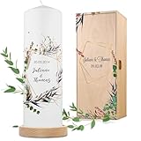 GRAVURZEILE Bedruckte Kerze - Flower Polygon Design - Personalisiert mit Namen, Datum & Wunschtext - Geschenk zur Hochzeit an das Brautpaar - Traukerze Stumpenkerze 8 cm x 25 cm (Ø/H) - Weiß