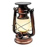 Shopeco SOLARIS LED Solarlaterne Campingleuchte Dimmbar Metall Gehäuse im Kupfer Retro Design tauschbarer Akku Warmweiß mit USB Ladefunktion