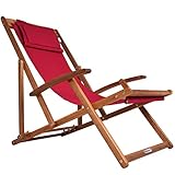 Casaria® Sonnenliege Holz Wetterfest Klappbar Verstellbar 160kg Belastbar Armlehne Nackenkissen Garten Balkon Liegestuhl Akazie 94x94x60cm Bordeauxrot
