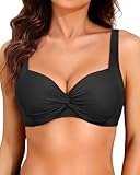 Damen-Bikinioberteil mit Bügel – Push-Up-Badeanzug mit gepolstertem BH, Schwarz, Medium